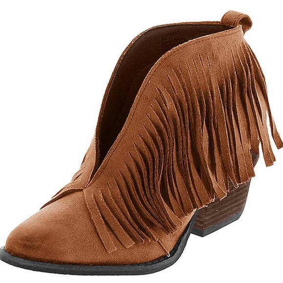 🍓Coconuts by Matisse Lambert Fringe Suede Ankle Boot In Saddle Heeled Size 8.5 - Picture 3 of 10